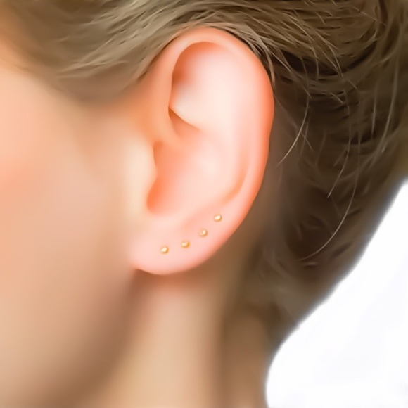 1 PAIR Gold, Shiny or Oxidized 925 Sterling Silver Teeny Tiny Dot Stud Earrings - Picture 3 of 10